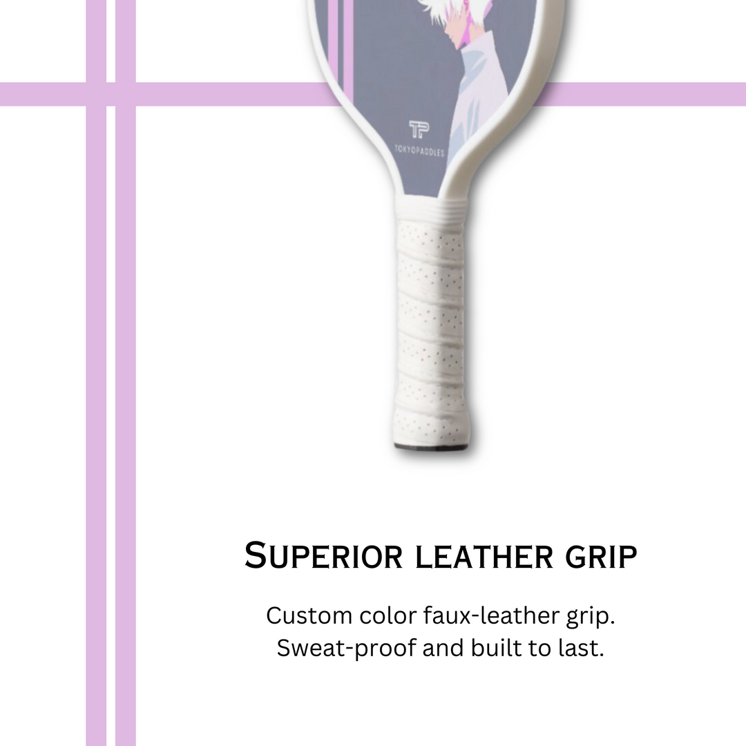 Illustration of a manual on how to wrap a pickleball paddle. The cover has a pickleball paddle displayed with blue grip wrapping partially done. The title of the guide is 'Pickleball Paddle Wrapping G